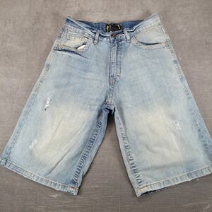 Mecca Mens Baggy Denim Shorts Size 32 Blue Distressed Embroidered Y2K Hip Hop‎